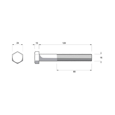 Zenith M16 Hot Dipped Galvanised Hex Head Bolt and Nut 120mm Steel