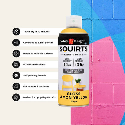 White Knight Squirts Lemon Yellow Gloss Spray Paint 310g Durable Finish