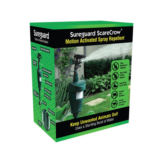 Sureguard Scarecrow Motion Activated Water Spray Animal Repellent - 180mm x 220mm x 115mm - Green - 3-Way Deterrent for Garden Protection - Auzzistore