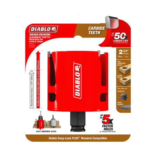 Diablo 2 3 4 Demo Demon Carbide Teeth Rough in Hole Saw - 60mm Depth - Fast Cutting - Auzzistore