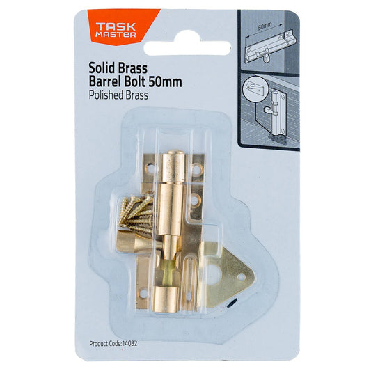 Taskmaster 50mm Polished Brass Barrel Bolt - Solid Brass Security Solution - Auzzistore