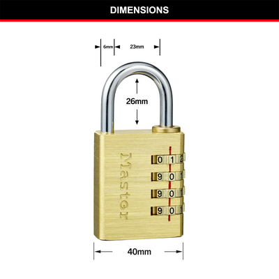 Master Lock 40mm Brass Combination Padlock - Aluminum - Durable - Keyless