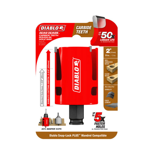 Diablo 2 Demo Demon Carbide Teeth Rough in Hole Saw - 60mm Cutting Depth - Enhanced Longevity - Auzzistore