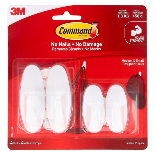 Command Hooks - Small Medium - White Plastic - Damage-Free Hanging