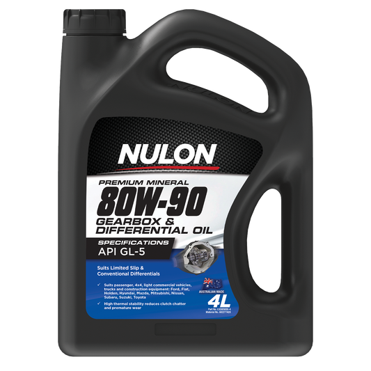 Nulon 4L 80W-90 Manual Gearbox & Differential Oil - API GL-5 - High Thermal Stability