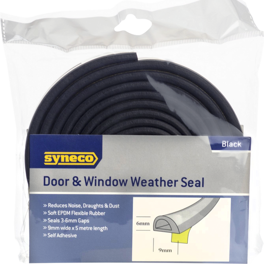 Syneco Black Self Adhesive Weather Seal - 6 x 9mm - 5m - Auzzistore