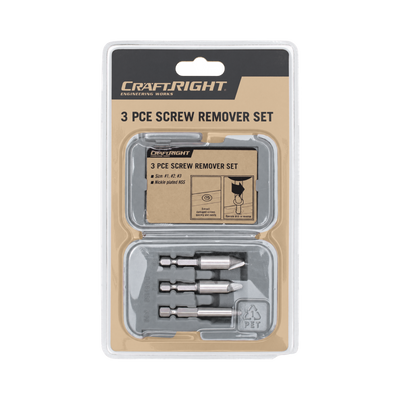 Craftright Screw Remover Set - #1 #2 #3 - Nickel Plated Steel - 3 Piece