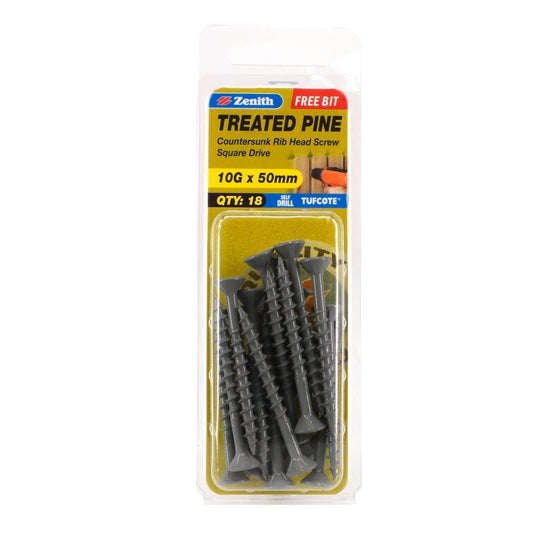 Zenith Treated Pine Screws - 10g x 50mm - Carbon Steel - Tufcote - Auzzistore
