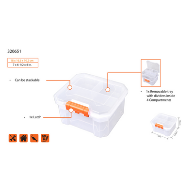 Tactix 4 Compartments Deep Storage Box 180mm x 166mm x 102mm - Durable Modular Design