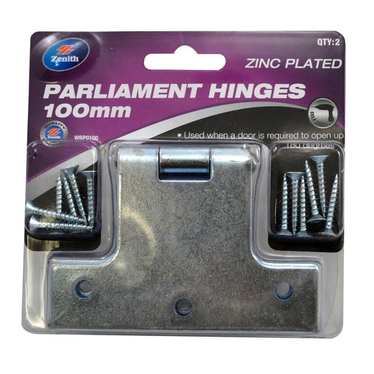 Zenith Parliament Hinge - 100 x 125 x 2mm - Zinc Plated - Heavy Duty - 2 Pack