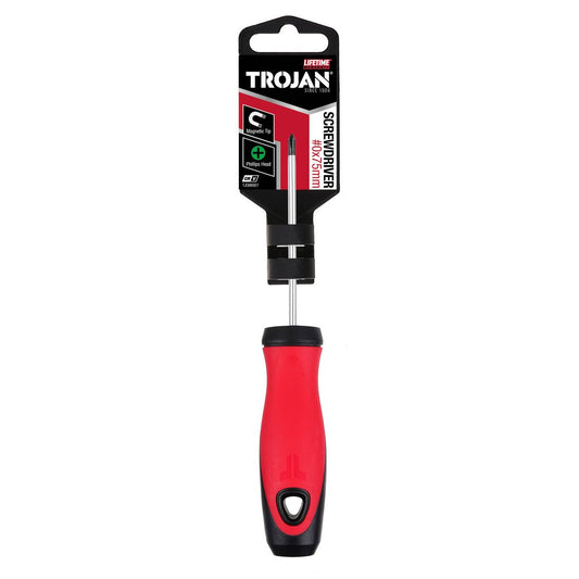 Trojan 75mm No 0 Phillips Screwdriver - Magnetic Tip - Chrome Vanadium Steel - Ergonomic Handle
