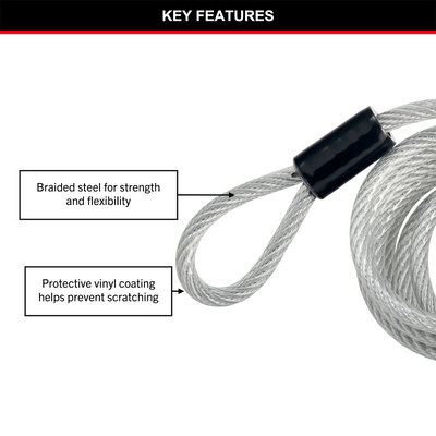 Master Lock 6mm Looped Self Coil Cable 1.8m Braided Steel Durable