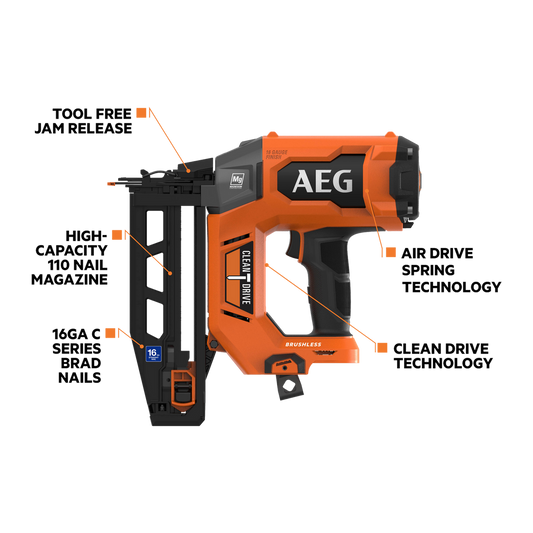 AEG 18V Brushless 16GA Straight C Brad Nailer Skin Only - 2.6kg - Efficient Nailing – view 2