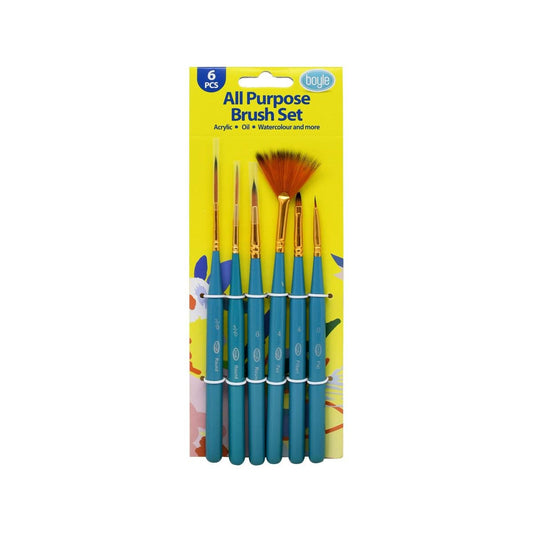 Boyle 6 Piece All Purpose Brush Set - Gold Taklon Synthetic Hair - 90mm x 50mm x 220mm - Auzzistore