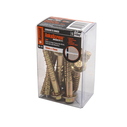Ramset Ankascrew - 10mm x 75mm - Zinc Plated - 100% Removable - 10 Pack - Auzzistore
