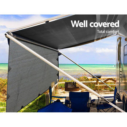 5.2M Caravan Privacy Screens 1.95m Roll Out Awning End Wall Side Sun Shade | Auzzi Store