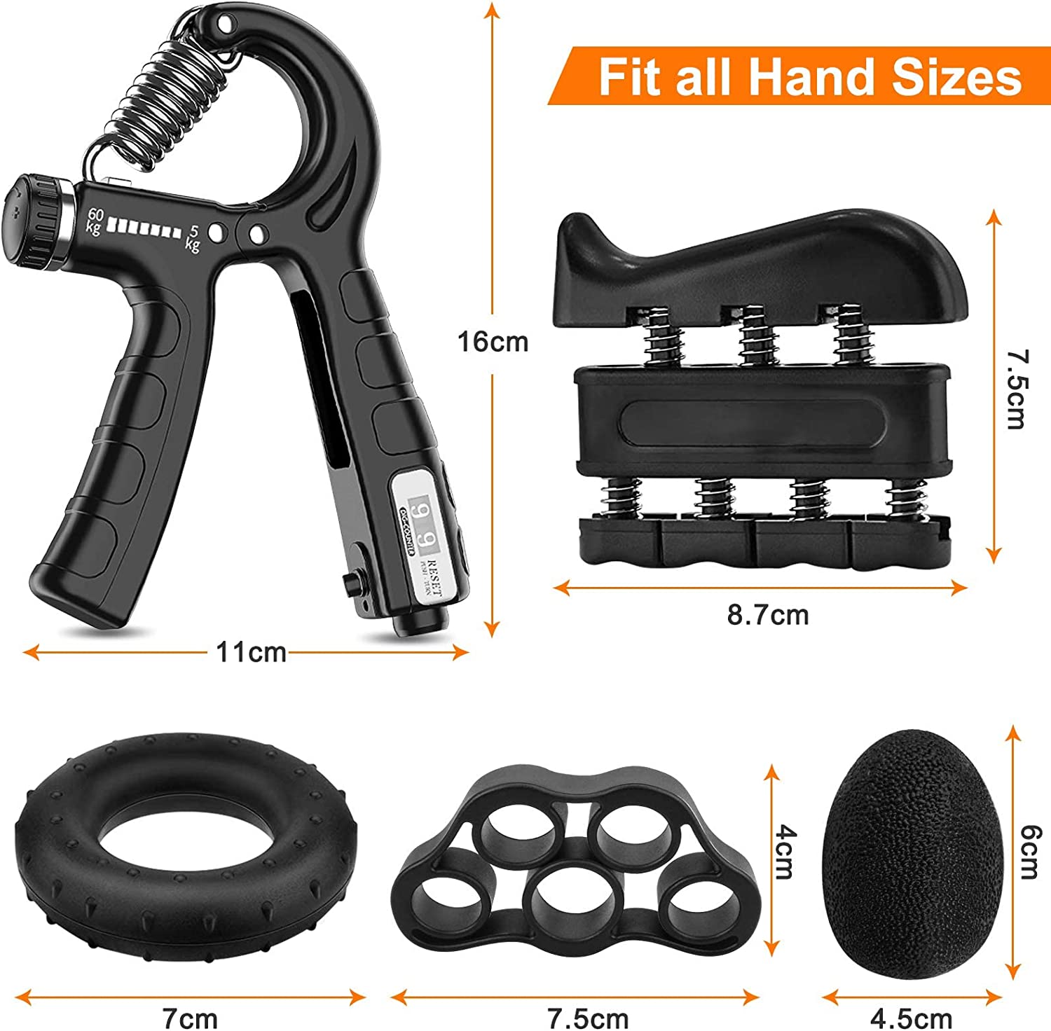 5 Pack Adjustable Resistance Hand Gripper Exerciser Workout Kit | Auzzi Store