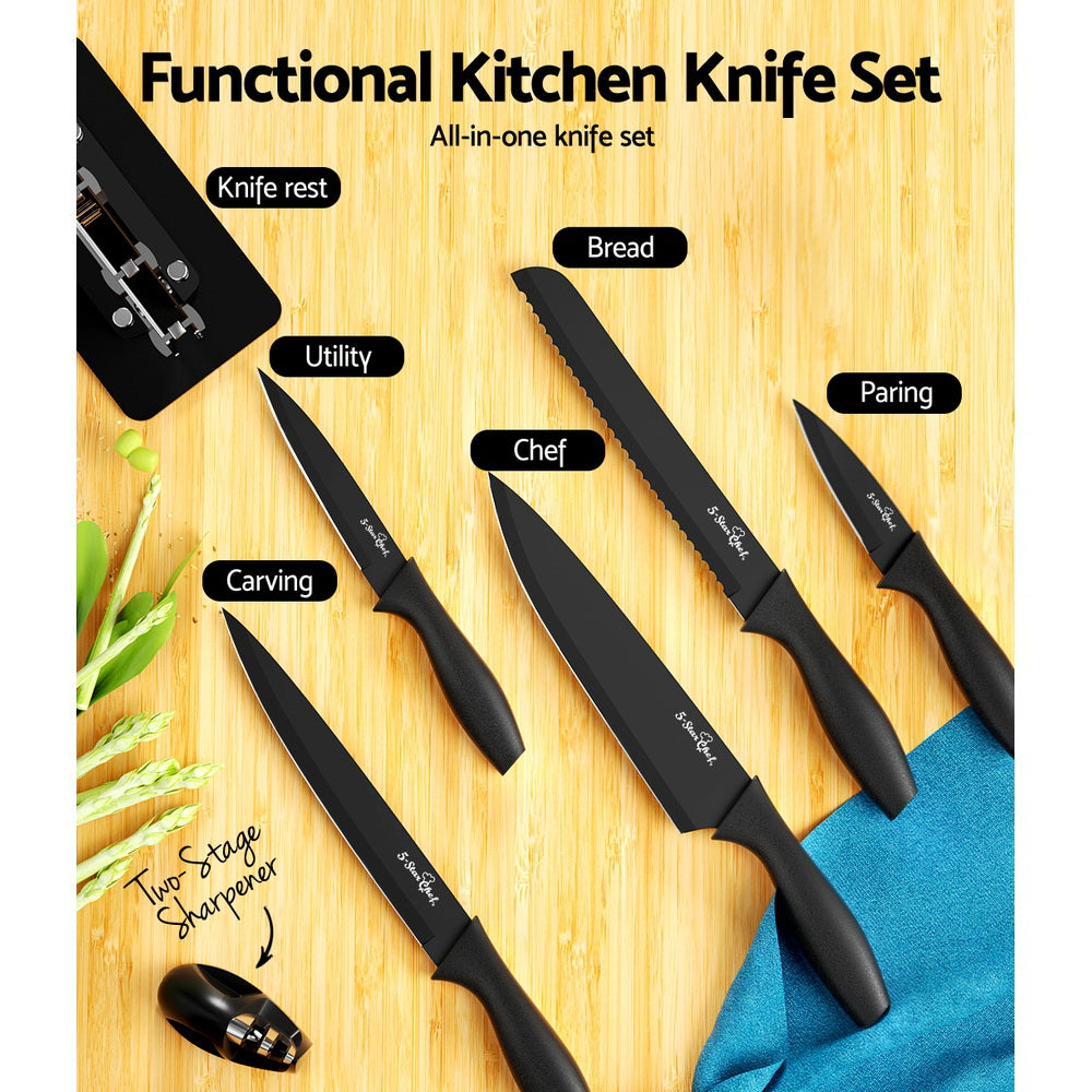 5-Star Chef 7PCS Kitchen Knife Set Stainless Steel Non-stick with Sharpener | Auzzi Store