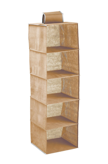 5 Tier Shelf Hanging Closet Organizer and Storage for Clothes (Beige) | Auzzi Store