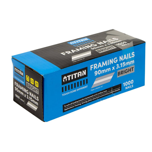 Titan 90mm Bright Steel Collated Framing Nails - Box of 1000 - Durable – view 2 - Auzzistore