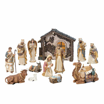 Kirkland Signature Hand Painted Nativity Scene Set 14 Piece with Creche and Animals