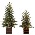 CGH Pre-Lit Pine Trees 2 Piece Set 1.2m and 0.9m with Warm White LED Twinkle Lights and Timer