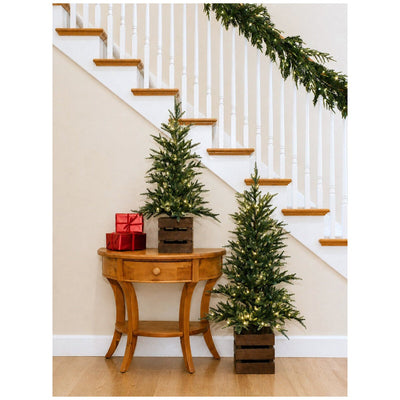 CGH Pre-Lit Pine Trees 2 Piece Set 1.2m and 0.9m with Warm White LED Twinkle Lights and Timer