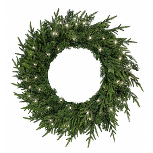 CGH Pre-Lit Norfolk Pine Holiday Wreath 762mm with 50 Warm White LED Lights