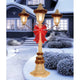 LED Christmas Lamp Post 2133.6mm Triple Lantern with Gold Frame and Red Bow