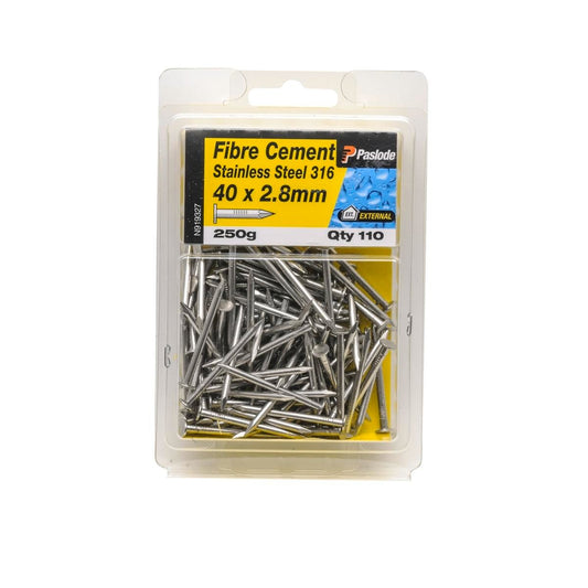 Paslode 40 x 2.8 250g Fibre Cement Stainless Steel Nails 110 Pack - Auzzistore