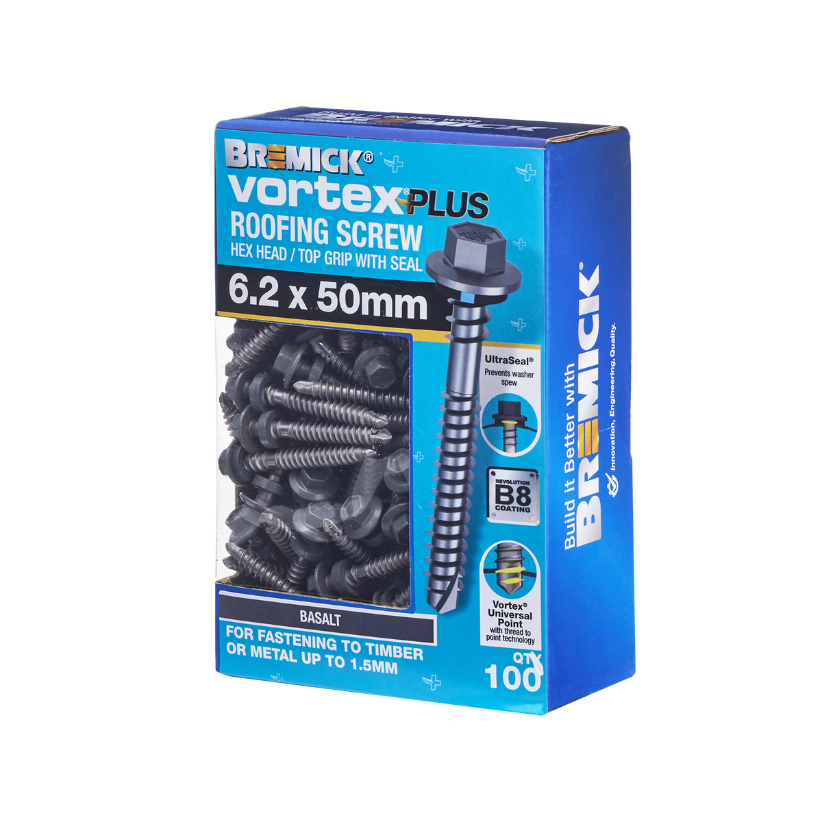 Bremick Vortex Plus Roofing Screw 6.2 x 50mm - Hex Head - Box of 100 ...