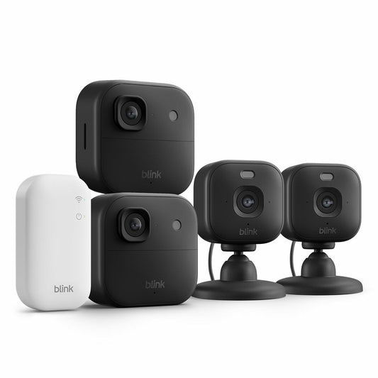 Blink 2K+ 4 Camera Security System, 2 Outdoor and 2 Mini Cameras with Adaptors, Black B0H2XC9BMS