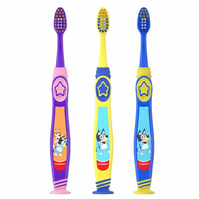 Colgate Bluey Kids Manual Toothbrush 6 Pack, Extra Soft Bristles with Suction Cup Stand