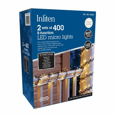 Inliten 2 x 400 Warm White Micro LED String Lights with 8 Functions for Indoor and Outdoor Use