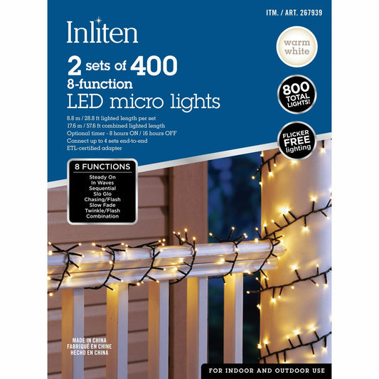 Inliten 2 x 400 Warm White Micro LED String Lights with 8 Functions for Indoor and Outdoor Use — image 2