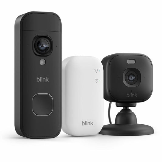 Blink 2K+ Video Doorbell and Mini 2K+ Camera Set with Outdoor Adaptor, Black, B0H2XCV2FJ