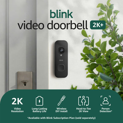 Blink 2K+ Video Doorbell and Mini 2K+ Camera Set with Outdoor Adaptor, Black, B0H2XCV2FJ