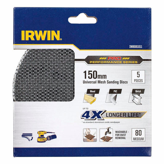 Irwin Orbital Sanding Disc - 150mm - Silicon Carbide - 80 Grit - 5 Pack - Auzzistore