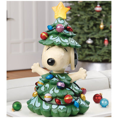 Jim Shore Peanuts Snoopy Christmas Tree Figurine, Hand-Painted Stone Resin with LED Star 37.5cm