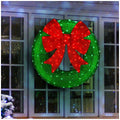 LED Green Christmas Wreath With Red Bow 90.5cm 150 Twinkling Lights Indoor Outdoor Weather Resistant