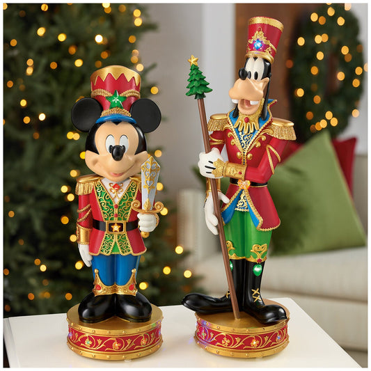 Disney Mickey and Goofy Nutcracker 2 Pack 38cm Illuminated Christmas Decoration with Timer
