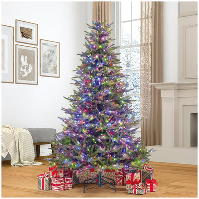 Pre-Lit Abies Artificial Christmas Tree 2.28m with 1,400 Colour-Changing Micro LED Lights and Remote