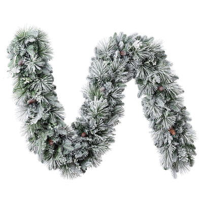 Pre-Lit Flocked Christmas Garland 2.7m with 150 Colour Changing Micro LED Lights, Timer and Dimmer