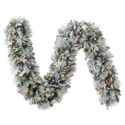 Pre-Lit Flocked Christmas Garland 2.7m with 150 Colour Changing Micro LED Lights, Timer and Dimmer