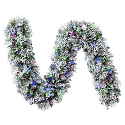 Pre-Lit Flocked Christmas Garland 2.7m with 150 Colour Changing Micro LED Lights, Timer and Dimmer