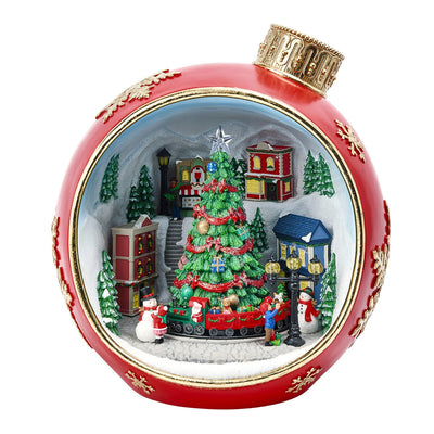 Winter Scene Ornament with Animation and Music 38.8cm, Rotating Train and LED Lit Village Bauble