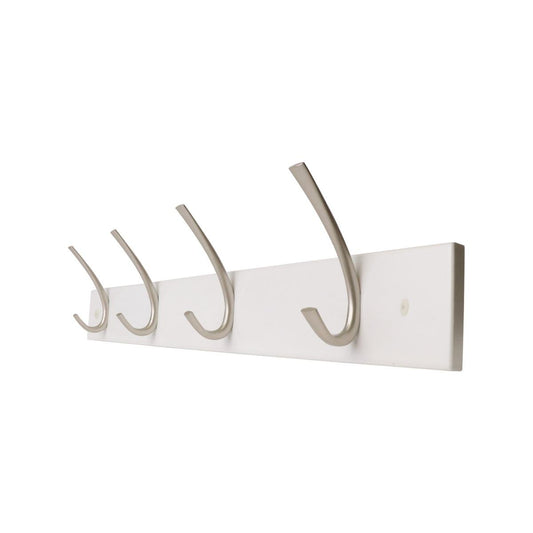 Adoored Decorative Hook Rack - 4 Double Satin Chrome - White - Durable