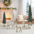 Deer and Trees 5 Piece Holiday Statue Set Hand-Painted Resin Woodland Christmas Figurines