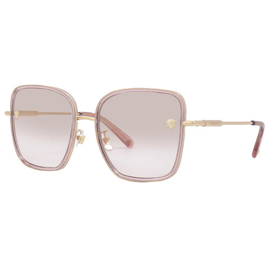 Versace VE2247D 14837I Women's Sunglasses Transparent Pink Metal Frame, Light Brown Gold Mirror Lens