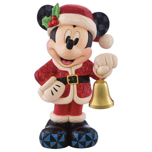 Jim Shore Disney Santa Mickey Mouse With Bell Statue 42cm Hand-Painted Stone Resin Christmas Decor